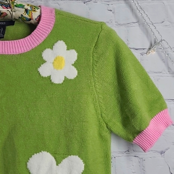 Forever 21 Vintage Inspired Springtime Daisy Floral Sweater Knit Top Womens Sz L - Picture 12 of 16